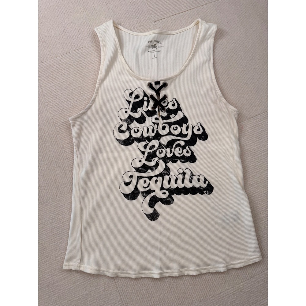 Idyllwind Miranda Lambert Cream Ribbed Lace Up Tank Likes Cowboys Loves Tequila